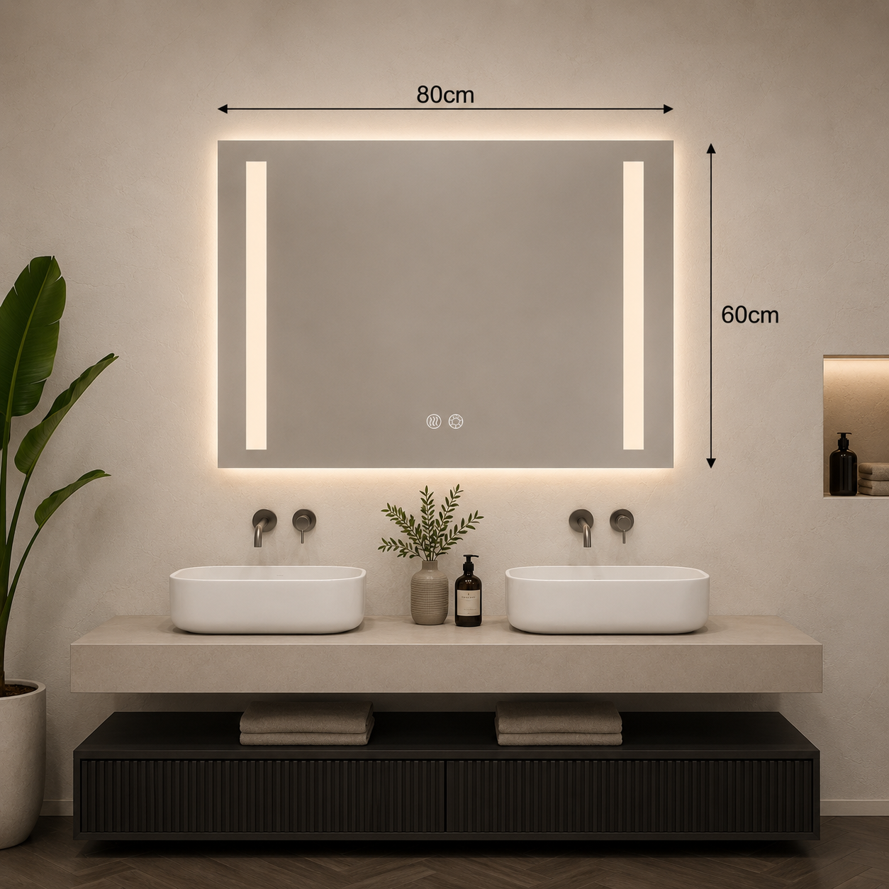 Rectangular Double Sided Frosted Front Lit Frameless Mirror