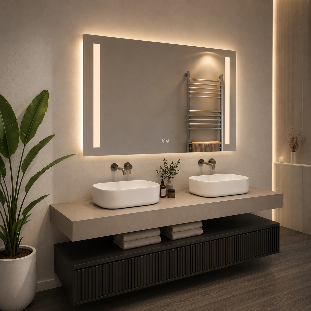 Rectangular Double Sided Frosted Front Lit Frameless Mirror