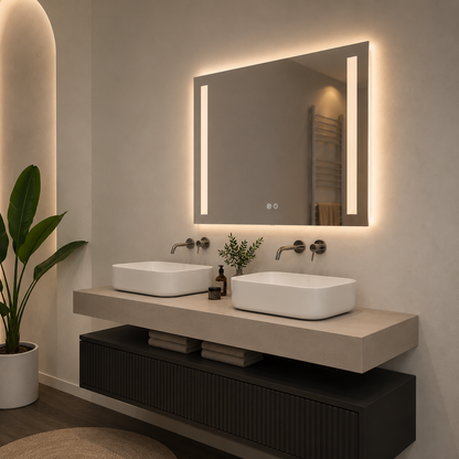 Rectangular Double Sided Frosted Front Lit Frameless Mirror