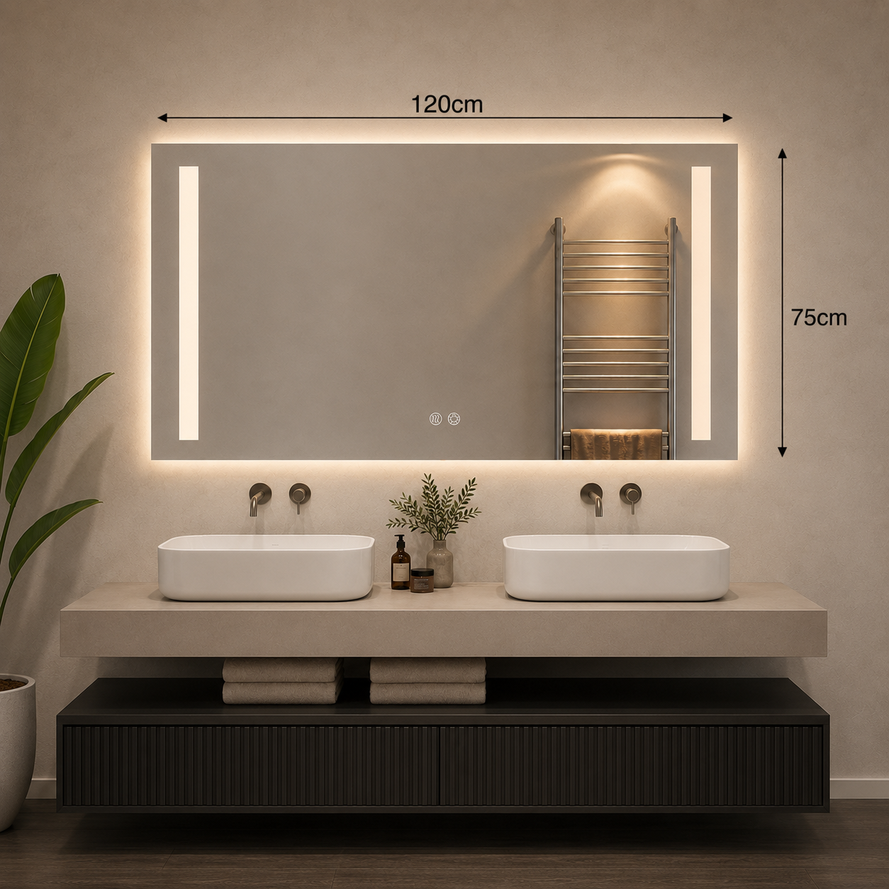 Rectangular Double Sided Frosted Front Lit Frameless Mirror