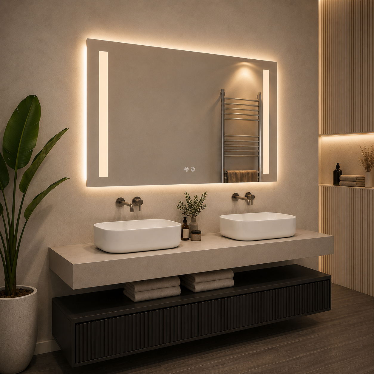 Rectangular Double Sided Frosted Front Lit Frameless Mirror