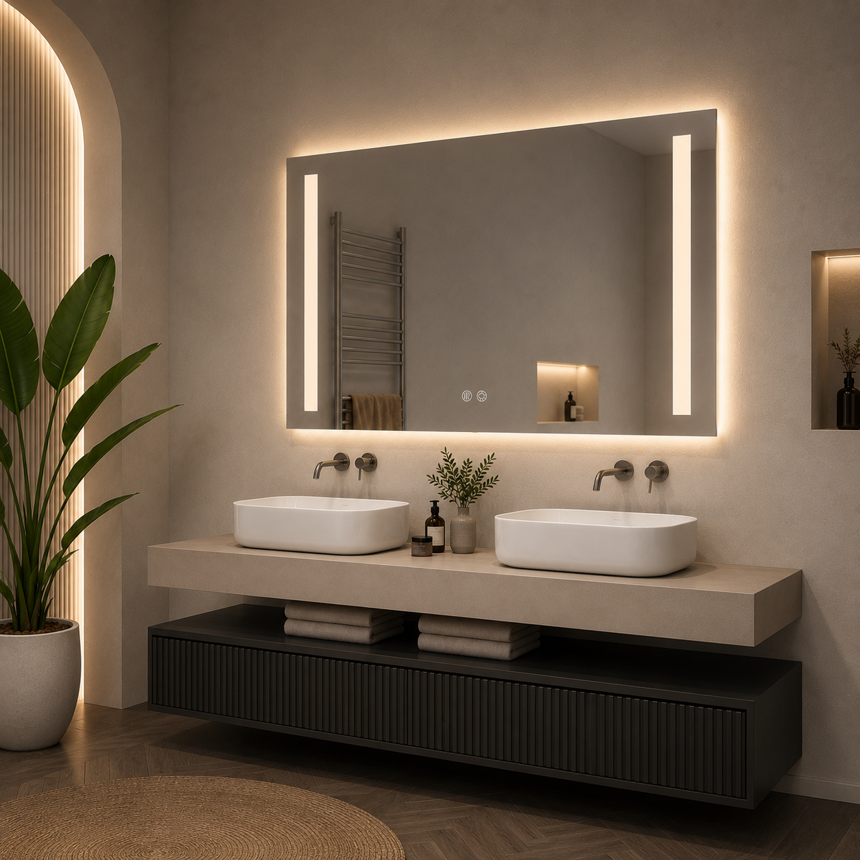 Rectangular Double Sided Frosted Front Lit Frameless Mirror