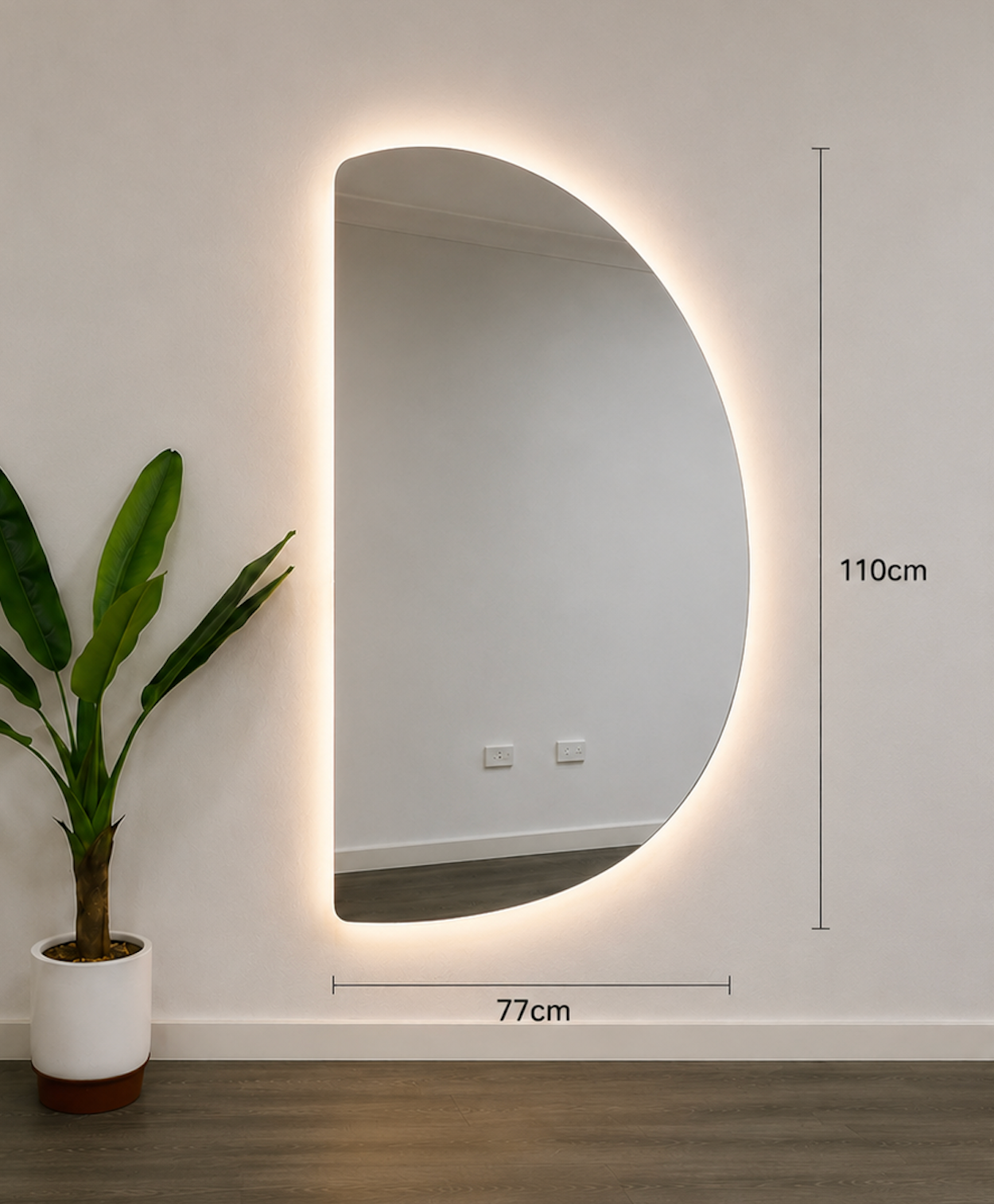 Left Cut Moon LED Mirror Frameless Backlit Wall Mirror