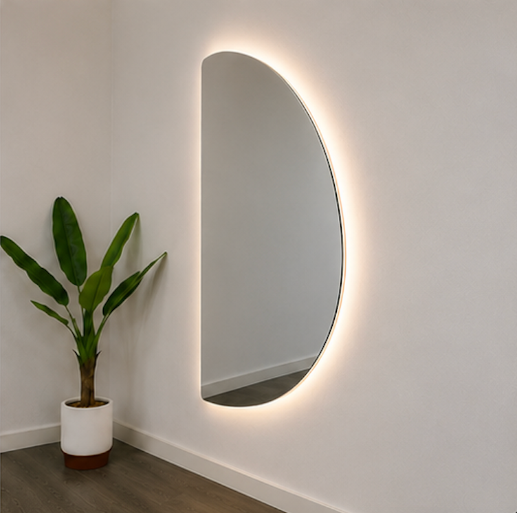 Left Cut Moon LED Mirror Frameless Backlit Wall Mirror
