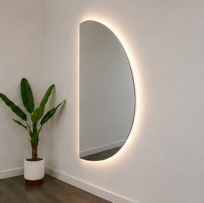 Left Cut Moon LED Mirror Frameless Backlit Wall Mirror