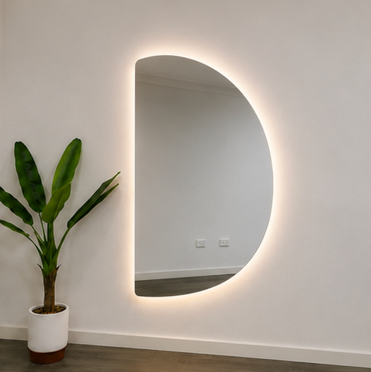 Left Cut Moon LED Mirror Frameless Backlit Wall Mirror