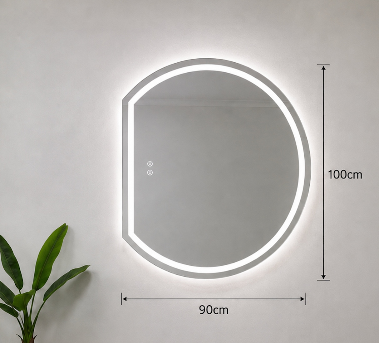 Left Cut Moon Wall-Mounted Frosted Frameless Crescent Shape Frontlit LED Mirror